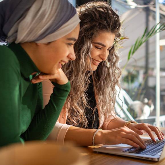 Two people working together