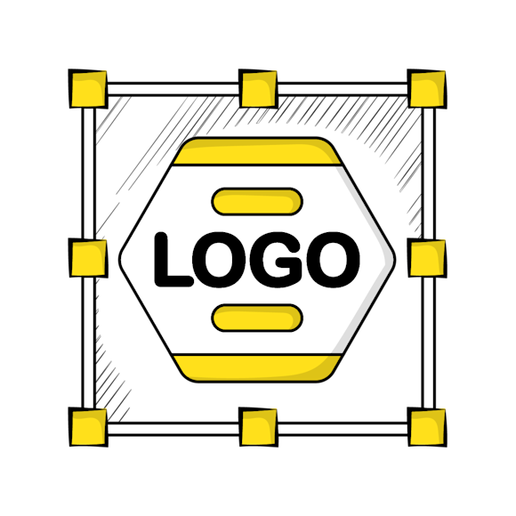 improve customer - Hexagonal logo placeholder with yellow accents in a square frame 