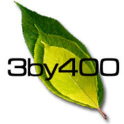 Black text "3by400" with two overlapping green leaves, creating a natural and eco-friendly logo design