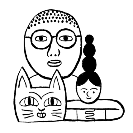 A man, a woman and an excessively friendly-looking cat