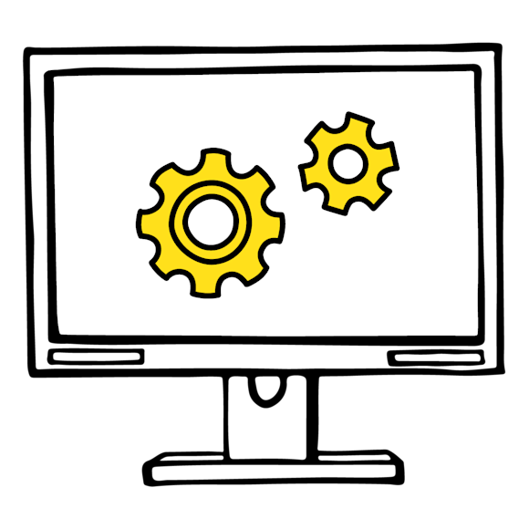 computer with machine gears on screen