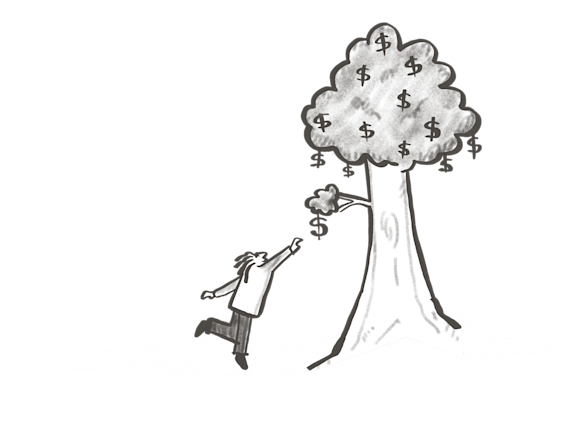 Person reaching for a money tree