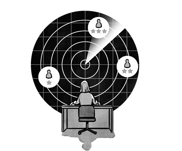 Person looking at radar with leads