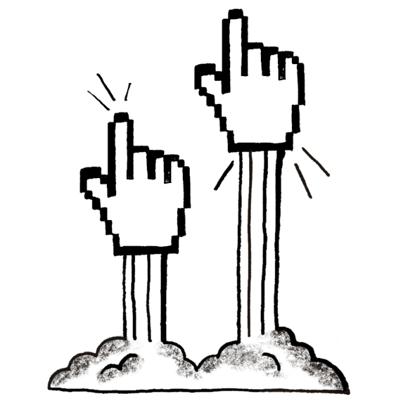 cursors (pointed fingers) being ‘launched’