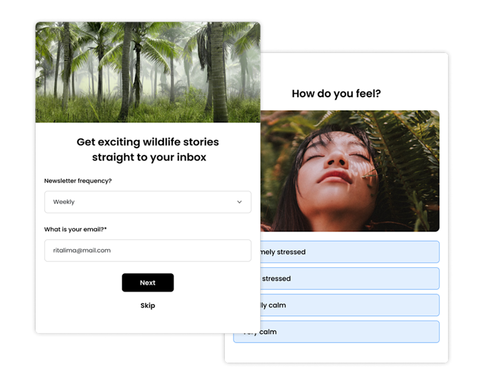 Example survey and quiz created in Opinion Stage.