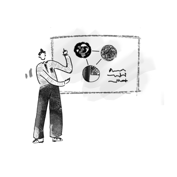 Person giving a presentation with charts and figures