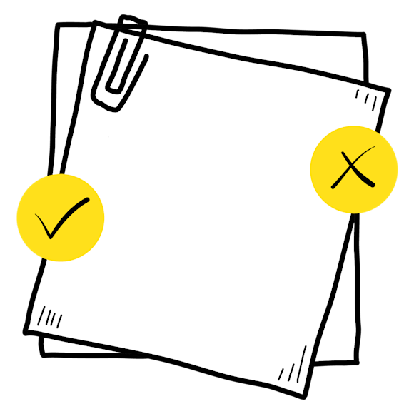 Graphic of a piece of paper with a checkmark and an x symbol on it