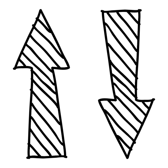 One upward and one downward arrow