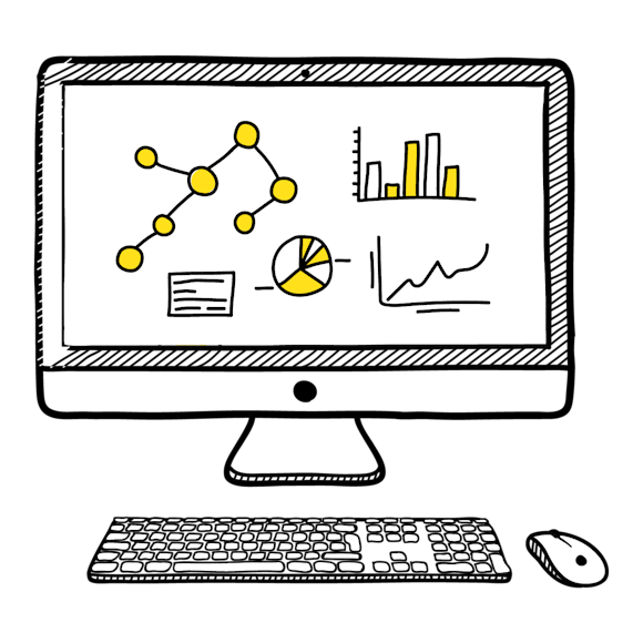computer with metrics on the screen