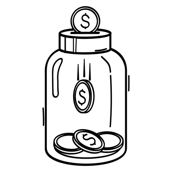 Glass jar with coins