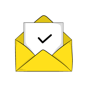corporate email - Yellow envelope icon with a checkmark on a piece of paper