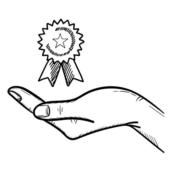 hand holding an award ribbon