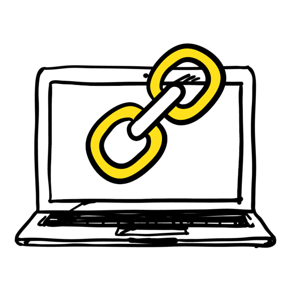 Graphic of a computer screen with a link chain on it
