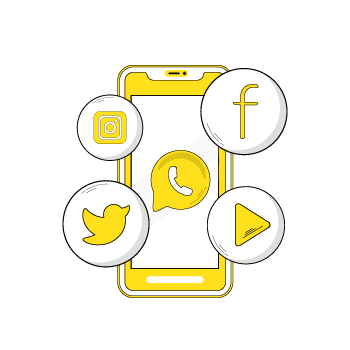 customize your footer - Social media icons in yellow and white, including Instagram, X, and other platforms, arranged in a horizontal line