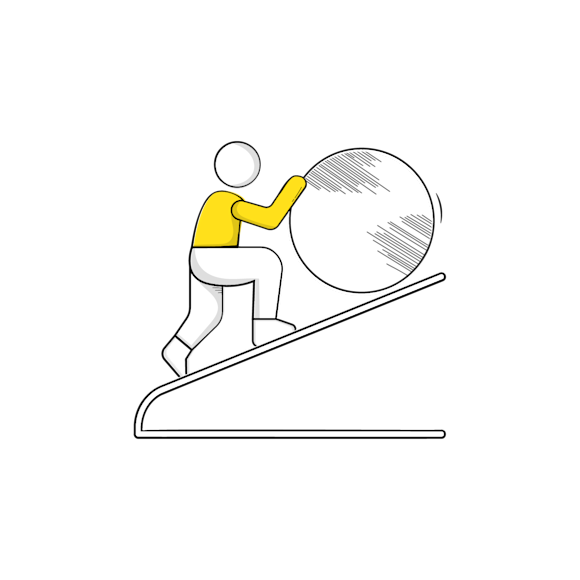 Person pushing ball uphill