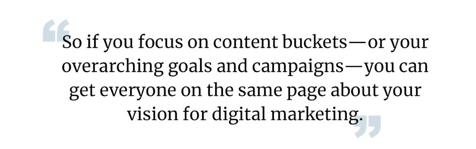 Quote about focusing on content buckets and campaigns to align digital marketing vision, displayed in black text on white background