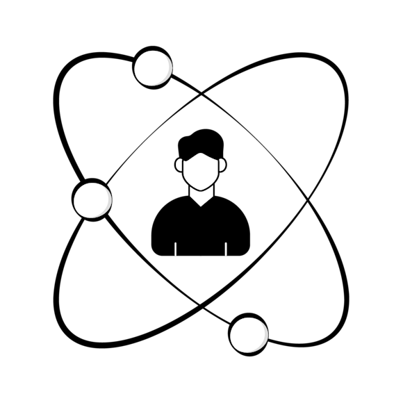 great ux - Simple black line drawing of a faceless figure icon connected by dots in a diamond-shaped pattern