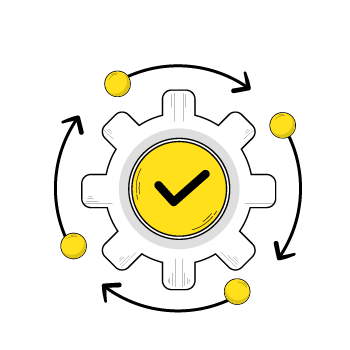 AI predictive analytics industries - Hand-drawn black and yellow gears and clock icons in a repeating pattern