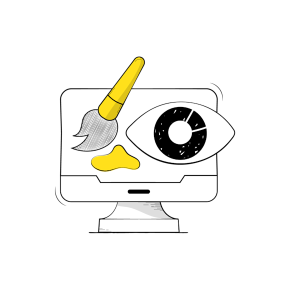 A computer screen with a paintbrush icon