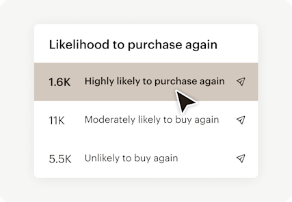 Image showing floating Abstract User Interface of Mailchimp’s Predictive Segmentation feature. The visual illustrates how users can drive engagement with customer segmentation tools. 