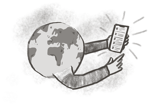Graphic of a globe with a phone