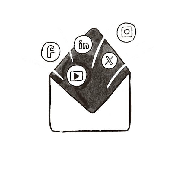 Open envelope (email) with different social media icons