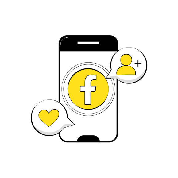 Phone with social media icons in and around it