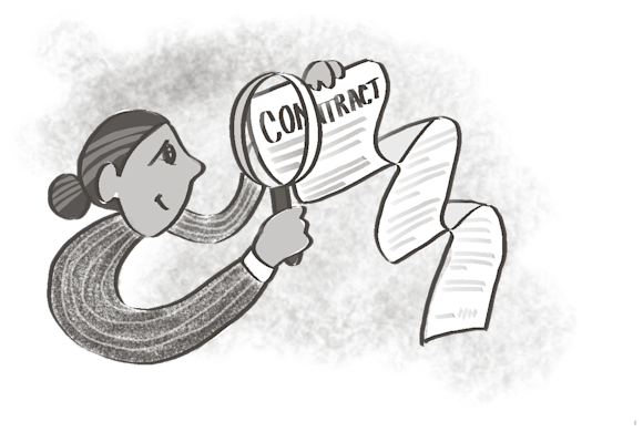 lawyer inspecting a contract