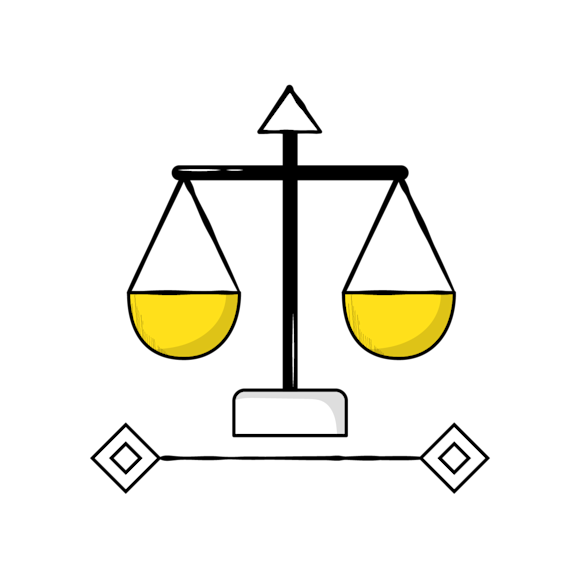 CRM vs ERP -  line drawing of balanced scales of justice