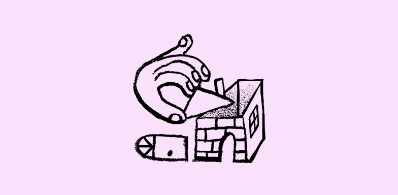 Doodle of hand building a house.