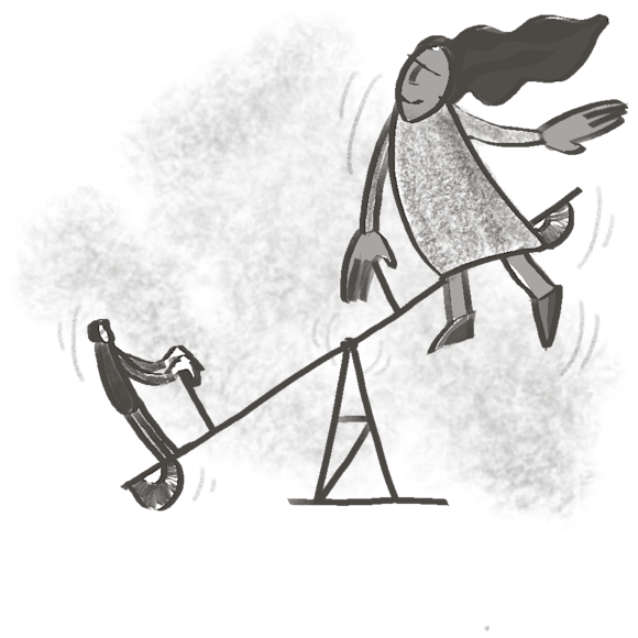 Two people on a seesaw 