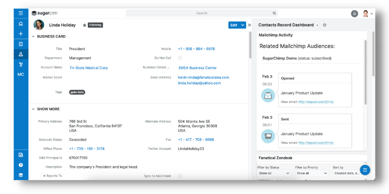 Conveniently view Mailchimp campaign activities, like email opens and sends, while working in SugarCRM.