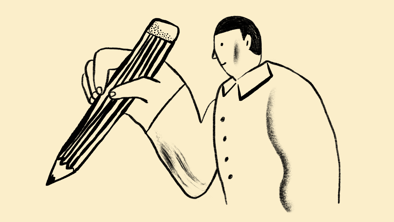 Illustration of man holding pencil