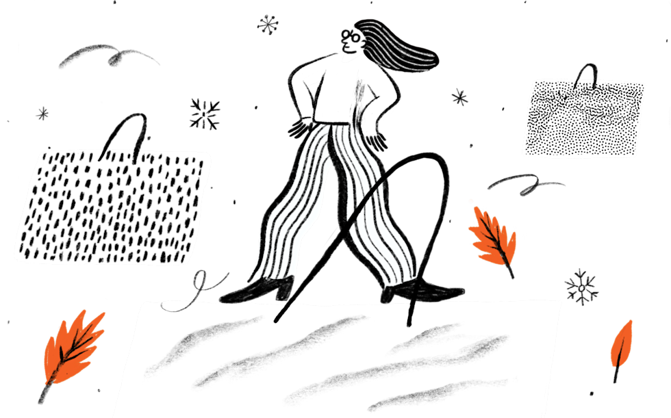 Illustration of woman and shopping bags