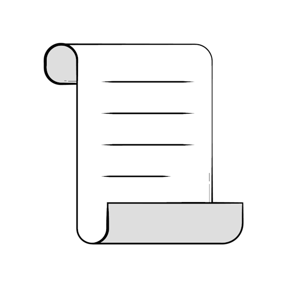Writing a compelling script for your explainer video concept - Simple black and white line drawing of a scroll or paper document with horizontal lines representing text