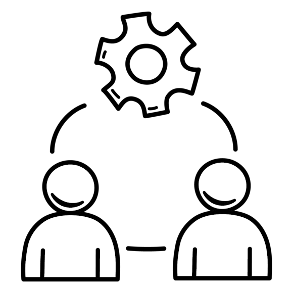 Two icons of people working efficiently