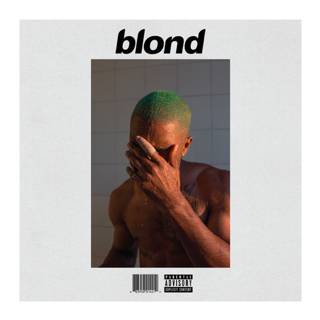 Album cover showing shirtless person with green-dyed hair covering face with hand, white border with "blond" text above