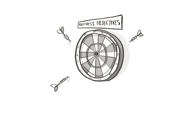 Dart board with “Business Objectives” written above