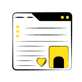 Simple line drawing sequence showing a form or card design progressively adding yellow accent elements and details