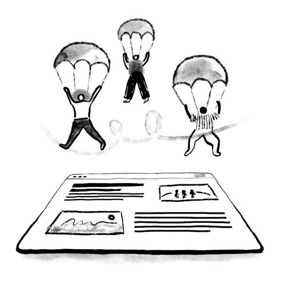 3 people parachuting over landing page