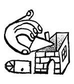 Simple line drawing of a cat curled up sleeping next to a cardboard box