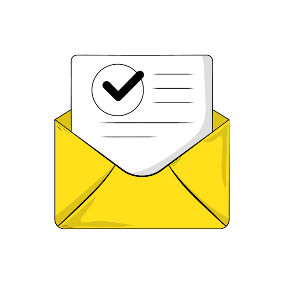 email confirmation template - A yellow folder icon with a checkmark symbol in a circle