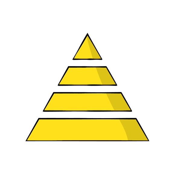 maslows pyramid - Four yellow trapezoid shapes stacked vertically in ascending size order, with black outlines and subtle shading