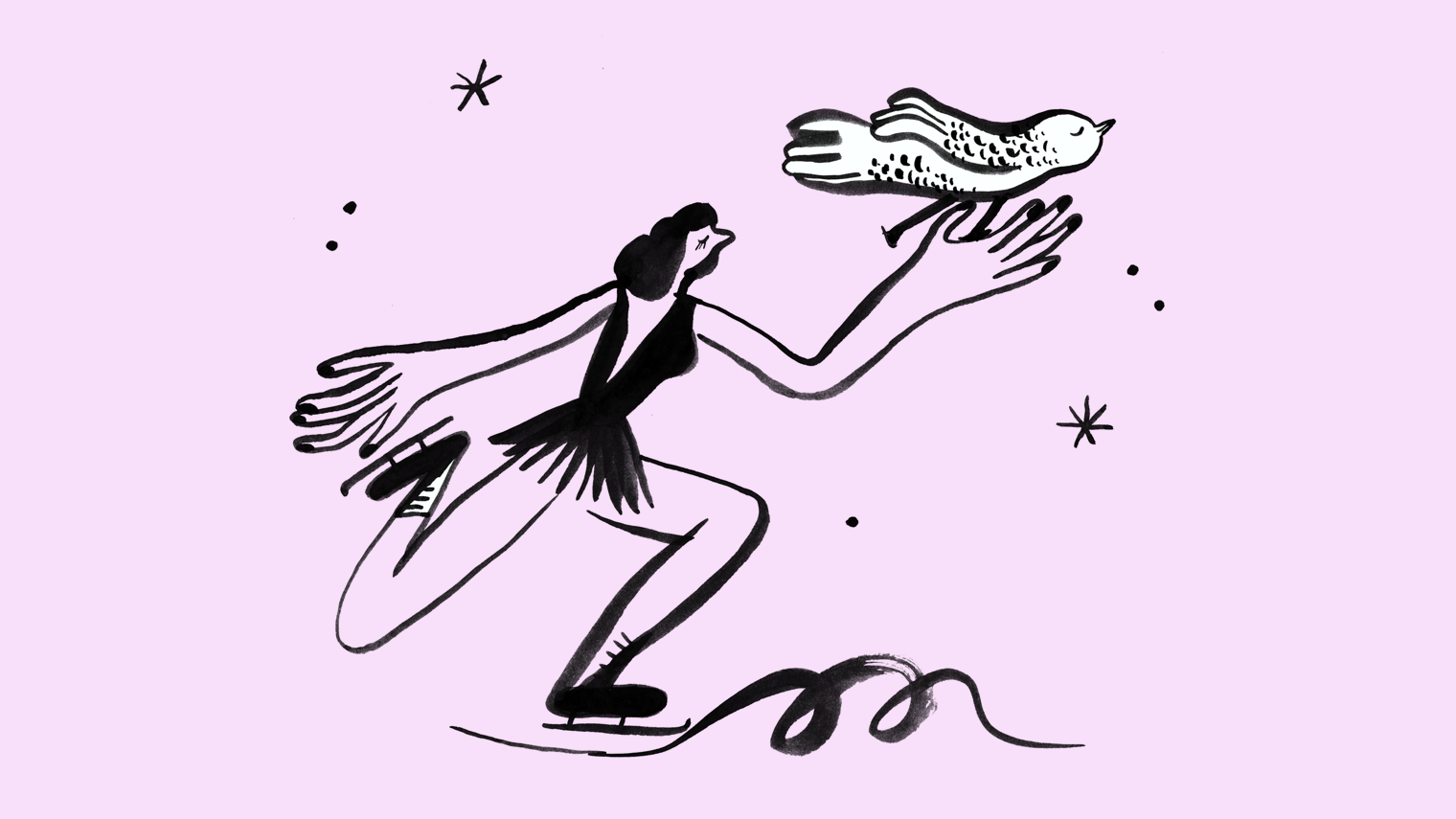 Person ice skating with an owl.