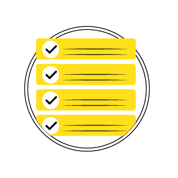 dedicated IP - A circular icon with yellow highlighted text and checkmarks, arranged horizontally 