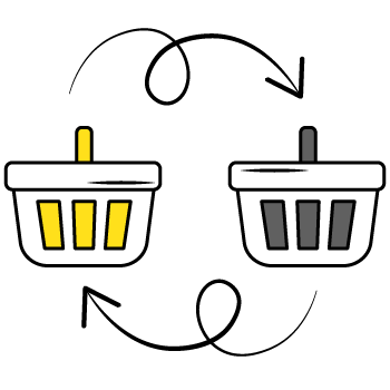 cross sell vs upsell - two shopping carts with rotating arrows