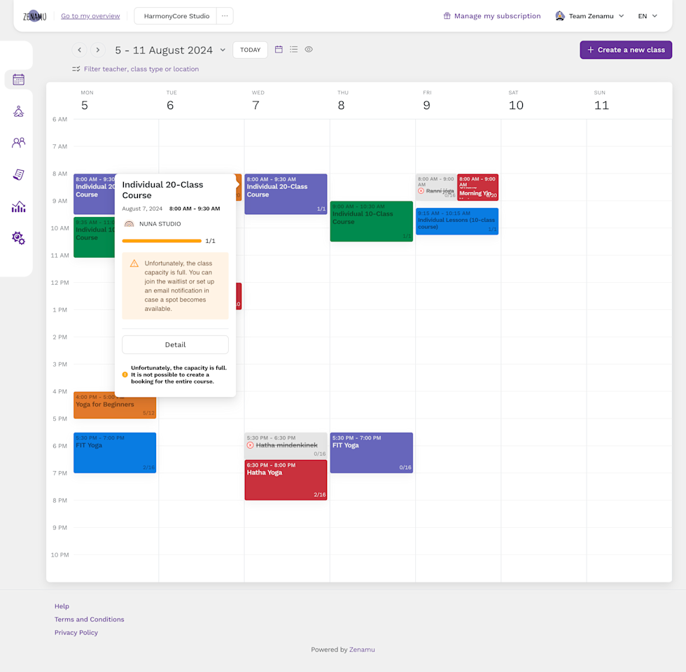 An image of Zenamu calendar view within the Zenamu user interface.