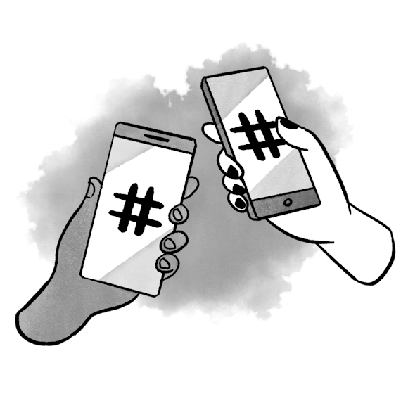 Two phones with the hashtag symbol