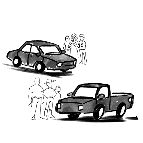 People looking at cars at a dealership