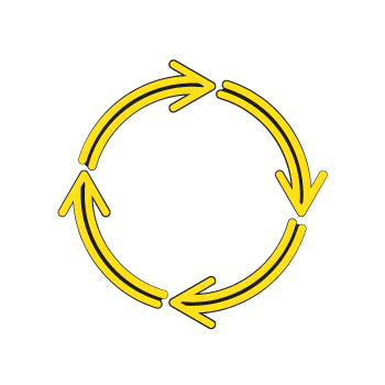competitive edge - Yellow circular arrows forming a recycling or refresh symbol